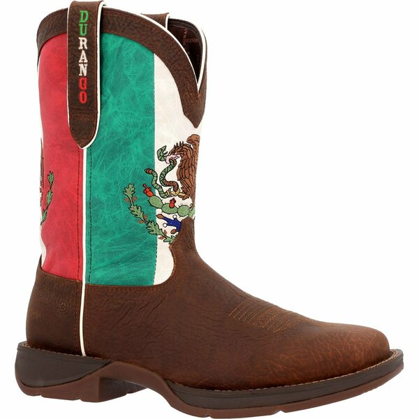 Durango Rebel by Steel Toe Mexico Flag Western Boot, SANDY BROWN/MEXICO FLAG, M, Size 7 DDB0431